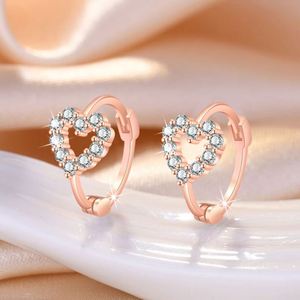 <b>Cute</b> Rhodium Plated Sterling Silver Hoop <b>Earrings</b> for Women Heart Huggie Natural Stone Zircon Hollow Ear Buckle Wedding Party - Product Image 3