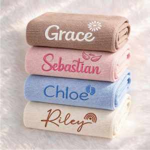 Manta de Algodón Tejida para Recién Nacido con Nombre e Icono, Regalo Personalizado Bordado para Cochecito de Bebé - Product Image 3