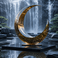 Sculpture de lune moderne en acier inoxydable poli pour extérieur, art métallique perforé en forme d'étoile, statue LED, décoration de jardin et de place publique, personnalisable