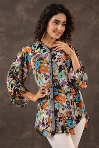 Camisa de Diseño Moderna para Mujer, con Estampado Floral, Estilo Túnica, Botones al Frente, Elegante, Casual, Manga Larga - Product Image 2