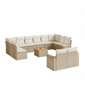 Conjunto de Sofá de Jardín Beige de 13 Piezas, Muebles de Ratán para Exteriores con Cojines de Espuma de Alta Densidad, Diseño Contemporáneo Impermeable - Product Image 1