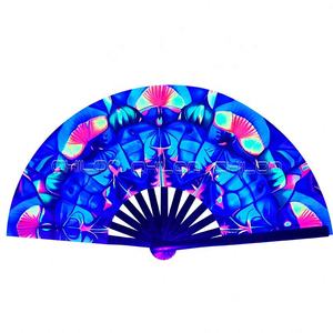 Hot Sale Rave <b>Large</b> Hand <b>Fan</b> Folk Art Style with Portable Bamboo UV Painted Technique - Product Image 3