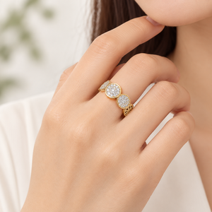 Gold Adjustable Zircon <b>Ring</b> <b>Stainless</b> <b>Steel</b> 14K Gold Vacuum Plated Round Disc Open Band Jewelry - Product Image 5