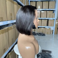 Peluca Bob de Cabello Humano 100% 16A Liso Extremo Ultra Doble Trama Alta Definición Sin Pegamento 13*4 Lace Front Negra para Mujer