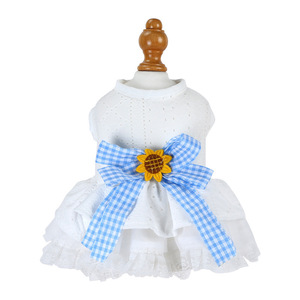 Vestido para mascotas para perros y gatos, falda tutú con lazo de guinga blanca, traje de poliéster para las cuatro estaciones - Product Image 5