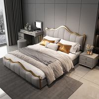 Lit double moderne de luxe avec tête de lit, ensemble de meubles de chambre à coucher, lit rembourré