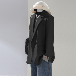 Women's Blazer Off White Loose Fit Solid Color <b>Wool</b> Blend Casual Suit Jacket With Pocket General Purpose Type GDX908 - Product Image 3