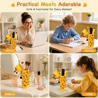 Étui à crayons en silicone girafe, porte-stylo télescopique 2-en-1 pour l'école et le bureau, organiseur de bureau mignon