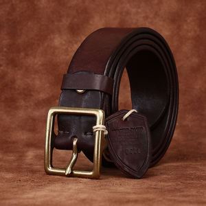 Cinturones de cuero de moda teñidos con agua Vintage para hombres Cinturones vaqueros de hombre con hebilla de cobre genuino - Product Image 2