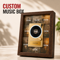 Cadre musical NFC en bois massif personnalisé, aimant de réfrigérateur, pour chanson DIY, pour 4 disques vinyles, plaque nominative personnalisée, avec fonction lumineuse et ventilateur, cadeau