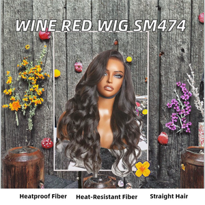 장미 메쉬 그물 모자와 여자의 긴 직선 내열성 가발 버건디 투명 레이스 100% 합성 머리 SMILCO SM474 - Product Image 2