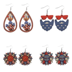 Pendientes de madera Pendientes colgantes de gota de estrella de girasol para mujer Uionen 1190 - Product Image 5