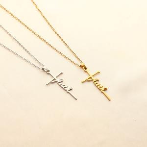 Collar con colgante de Cruz chapado en oro, letra inspiradora creativa, Hope Believe Grateful Charms, collar cruzado para mujer - Product Image 1