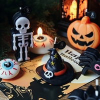 Lot de bougies parfumées artisanales en cire de soja, en forme de citrouille, fantôme, squelette et œil, pour décoration d'Halloween, vente en gros
