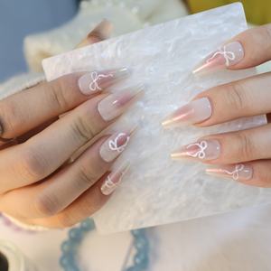 Nuevo diseño, 10 Uds., patrones de lazo de ataúd medio reutilizables, <span class=keywords><strong>uñas</strong></span> postizas, prensa degradada <span class=keywords><strong>rosa</strong></span> <span class=keywords><strong>en</strong></span> las <span class=keywords><strong>uñas</strong></span> para niñas - Product Image 2