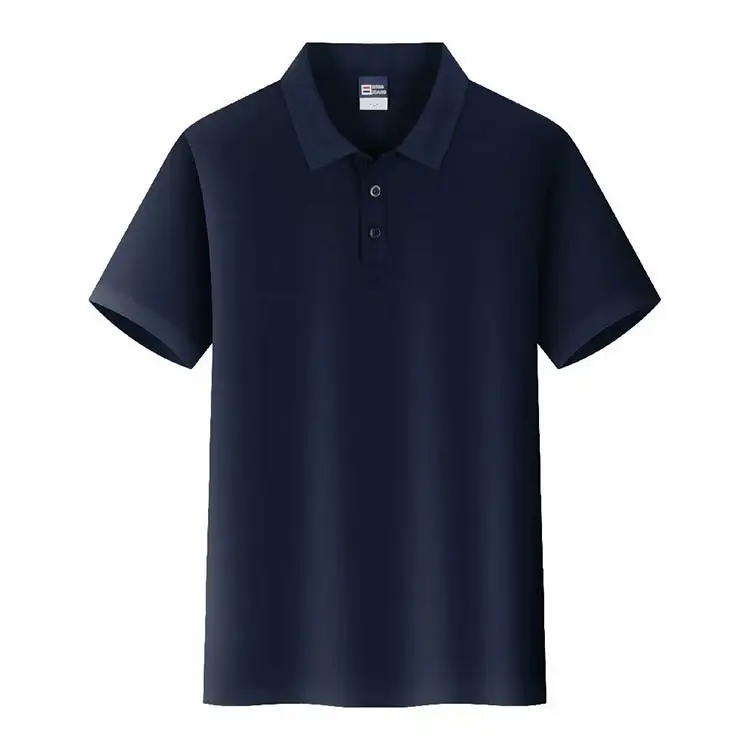 Camiseta masculina com gola polo, azul marinho, com logotipo, camiseta bordada, de algodão