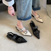 Chaussures coréennes tendance pour femmes, à rivets, à talon épais, à bout pointu, style Mary Jane, polyvalentes