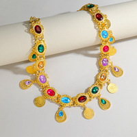 Nouvelle ceinture de taille pour femme plaquée or, personnalisée et tendance, style bohème arabe avancé, avec chaînes de pièces de monnaie dorées et pierres précieuses en acrylique colorées