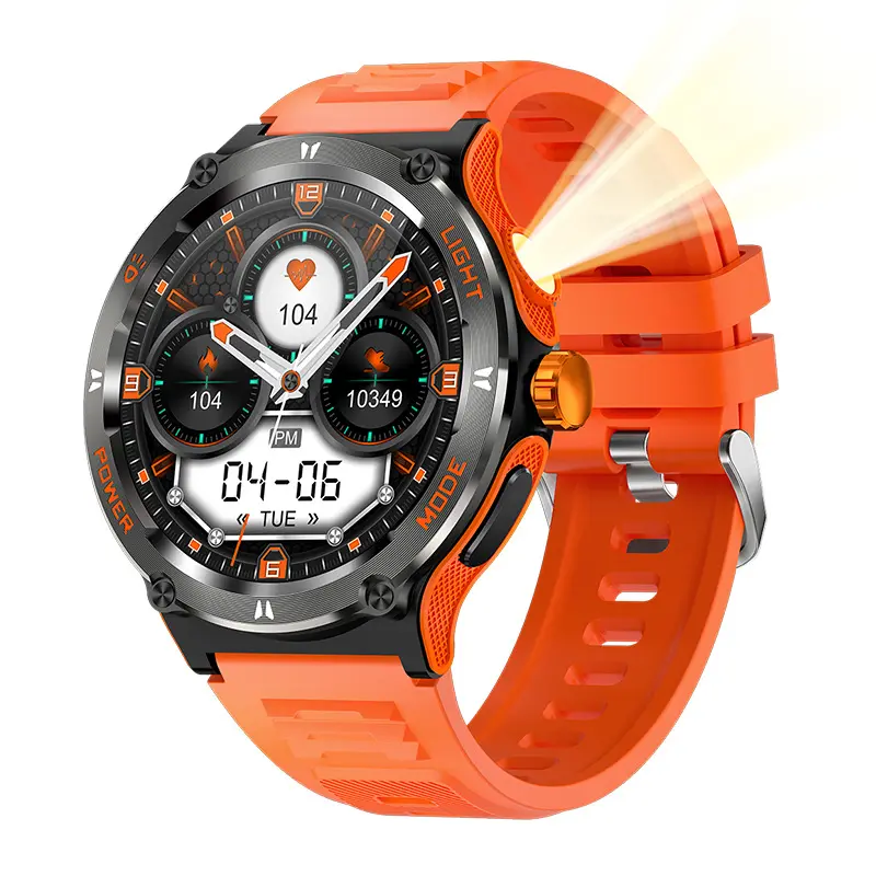 2024 KT76 orologio intelligente da esterno con luce forte da 1.53 pollici Ultra chiaro schermo 360*360 come bussola sport Smart Watch impermeabile