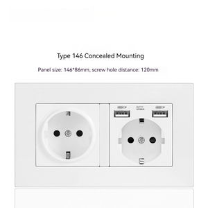 Interruptor de Luz Empotrado en Pared de Diseño Elegante con Marco de Vidrio Brillante, Estándar Europeo 86*86, 2 Botones, 1 Ví<span class=keywords><strong>a</strong></span>, en Colores Blanco, Negro, Gris y Dorado - Product Image 4