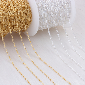 سلسلة فيجارو <span class=keywords><strong>3</strong></span>+1 مطلية بالذهب عيار 14 قيراط حقيقي، متعددة الأحجام، سلسلة فضفاضة للتصميم الشخصي، سلسلة قلادة بسيطة للرجال والنساء لصناعة المجوهرات - Product Image 1