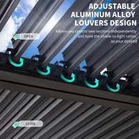 Pergola extérieure en aluminium avec arches, murs en verre fixes, toit à lames orientables, entièrement étanche, revêtement poudré, jardin luxueux