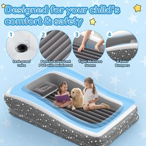 Star Pattern Kids <b>Inflatable</b> Travel Bed with Safety Rails for Toddlers Camping Home - Product Image 3