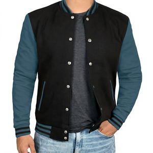 Veste universitaire en laine chenille KVJ126 coupe ajustée pour homme noir rouge manches brodées peau de vache veste Letterman du collège - Product Image 1