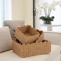 Cesta de Armazenamento Retangular Leve Nórdica com Borda de Renda para Organização de Mesa e Brinquedos