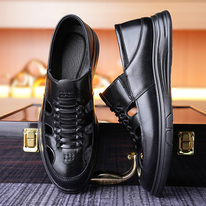 Sandalias Casuales de Hombre con Diseño Calado, Color Marrón, Transpirables, de Cuero, Estilo Slip-on para Verano, Estilo Papá - Product Image 2