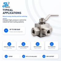 Katup Bola Berulir 3 Arah Manual 500 Bar Stainless Steel L Port Tekanan Tinggi untuk Sistem Hidrolik dan Peralatan Minyak dan Gas
