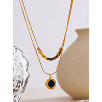 Collier pendentif multicouche Gaovo en coquillage naturel double face, acrylique noir et chaîne en acier inoxydable, bijou de mode, cadeau pour femme