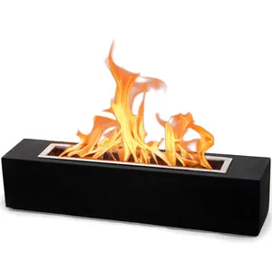 Rectangular Shape Portable Fire Pit Outdoor Indoor Patio Heater Chimenea Table Decor Concrete Table Top Ethanol Fireplace