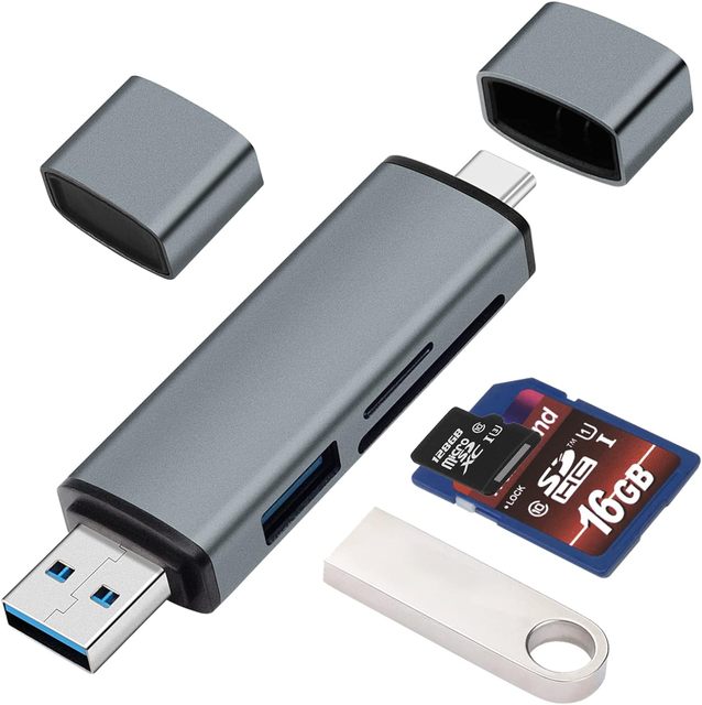 SYONG Small USB C & USB a Dual Head SD Card Reader with USB3.0 5Gbps 5 in 1 Compatible with MacBook Type-C Phones USB Hub