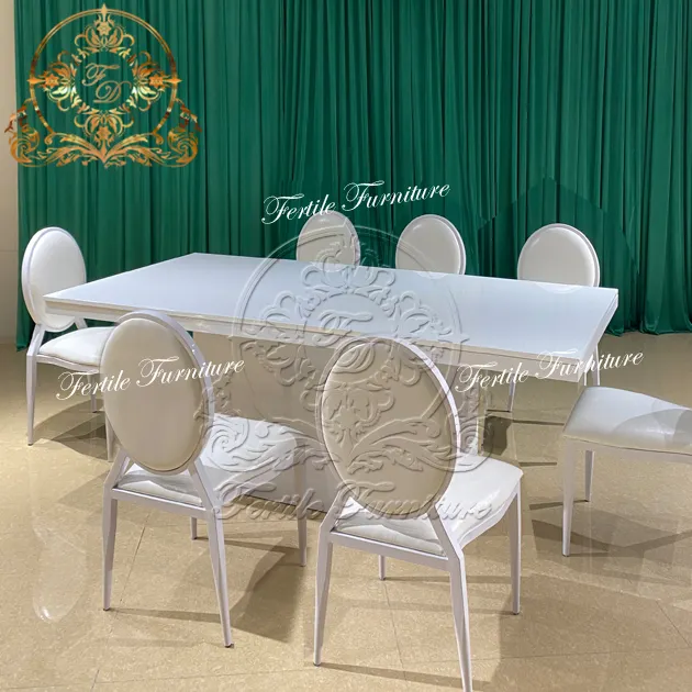 Свадебный Прямоугольный белый металлический обеденный стол из МДФ