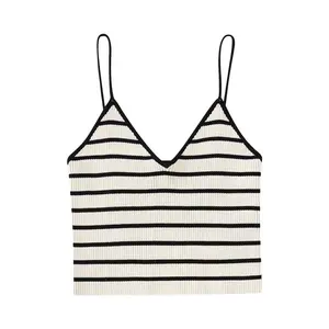 Supplier wholesale sleeveless two-color striped knitted camisole casual fashion women's short knitted vest