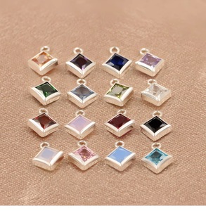 S925 argent Sterling carré pierre de naissance breloques avec boucle unique géométrique coloré zircone pendentif connecteurs pour la fabrication de bijoux - Product Image 4