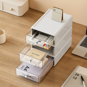 White Transparent <strong>Stacked</strong> <strong>Drawer</strong> Storage Box <strong>Plastic</strong> Office Supplies File Rack Desktop Filing Organizers Anti Slip - Product Image 6