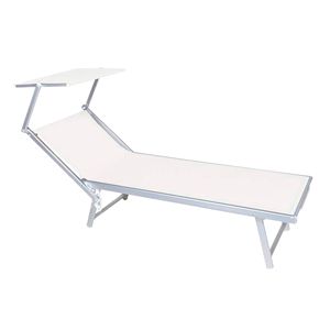 Lettino prendisole bianco in alluminio 185x70x40 cm con parasole in Textilene 185x70x40 cm - Product Image 1