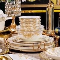 Ensemble de bols et assiettes en porcelaine fine, style luxe léger, vaisselle en céramique