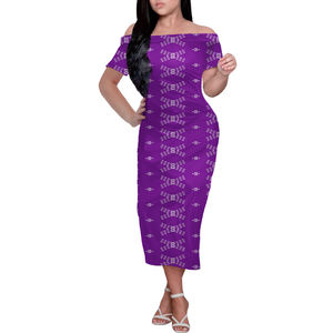 Tapa Pattern <strong>Old</strong> Samoan Tattoo Symbol Print <strong>Lady</strong> Close-body Dress Tribal <strong>Clothing</strong> Custom Women Off-Shoulder Dresses Short Sleeve - Product Image 4