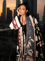 Ensemble Abaya Ouverte Imprimée de Luxe Hafizah avec Hijab à Motif Floral, Kimono Kaftan de Dubaï, Robe Longue Cardigan Modeste pour Femmes Musulmanes