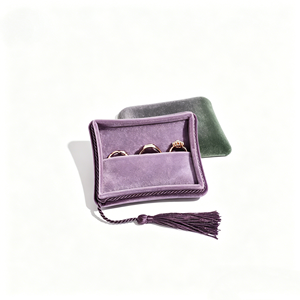 Elegant Velvet Ring <b>Box</b> With Tassel Purple Rectangle Drawstring Closure For Rings Solid Color Jewelry Storage Case - Product Image 1