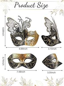 Masques de mascarade pour couples, Halloween, masque vénitien en strass, masque de couple pour costume de fête, femmes et hommes - Product Image 5