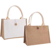 Bolsa de Yute Grande, Tipo Tote, para Compras o Playa, Negra, Personalizada, Bolsas de Hesse para Mujer, Bolsos de Mano, Venta al Por Mayor, con Botones