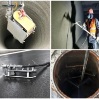 Machine à projeter du mortier avec système de pulvérisation à pompe à vis, débit de 20/40 L/min, capacité de la trémie de 100 L, base sur roues pour pose de tuyaux sans tranchée