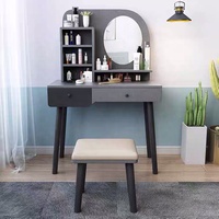Chambre à coucher minimale Petite commode Bureau ovale Table de maquillage lumineuse avec miroir Tiroir à pieds en bois