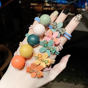 Élastiques à cheveux en tissu avec perles et décorations florales, accessoires de coiffure décontractés pour femmes, rose, vert, orange, bleu - Product Image 2