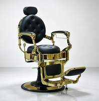 Fauteuil de Barbier Hydraulique Vintage Doré Haut de Gamme avec Repose-Pieds Réglable, Mobilier de Salon pour Hommes, Barbier