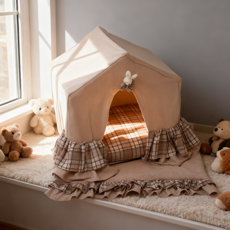 Khaki grid tent house nest